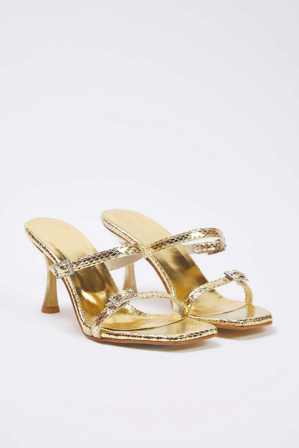 Trendyolmilla Shoes Metalik Alt?n Tasl? Toka Detayl? Ince Bantl? Kad?n Ince Topuklu Terlik TAKSS25TO00103  фото 3