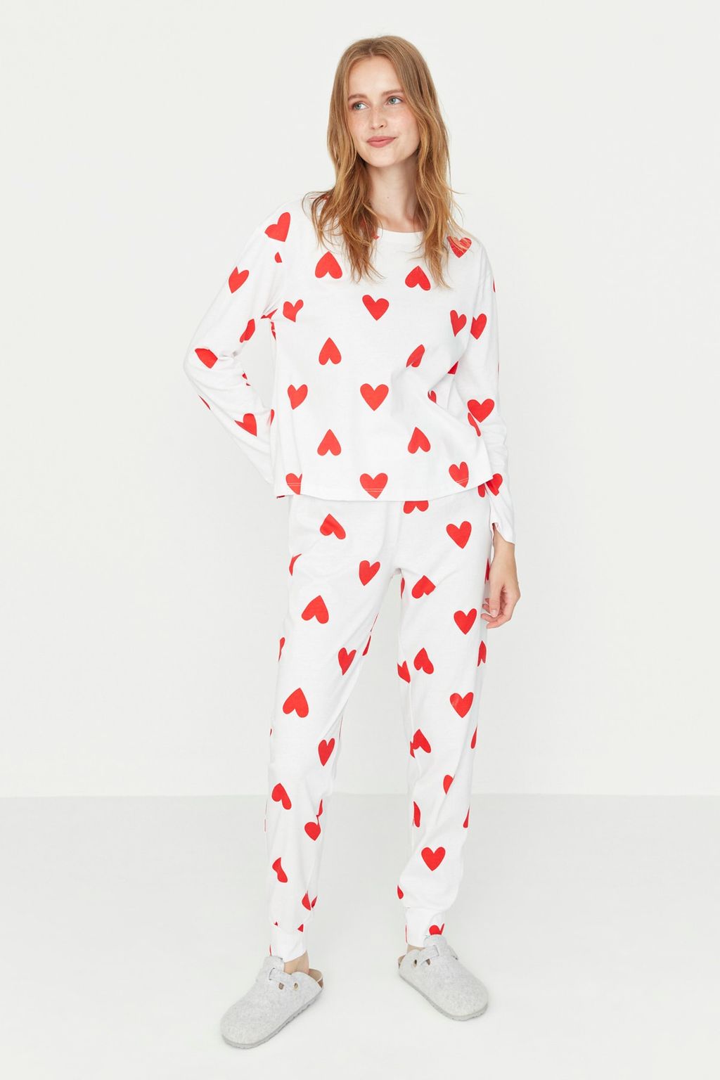 Trendyolmilla Beyaz %100 Pamuklu Kalpli Orme Pijama Tak?m? THMAW21PT0566 фото 12