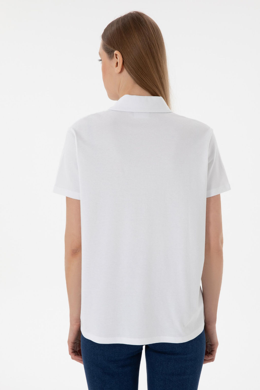 Kad_n Beyaz Basic Polo Yaka Ti__rt