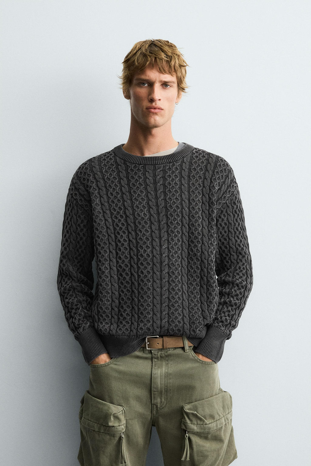 WASHED CABLE-KNIT SWEATER - Zara фото 2