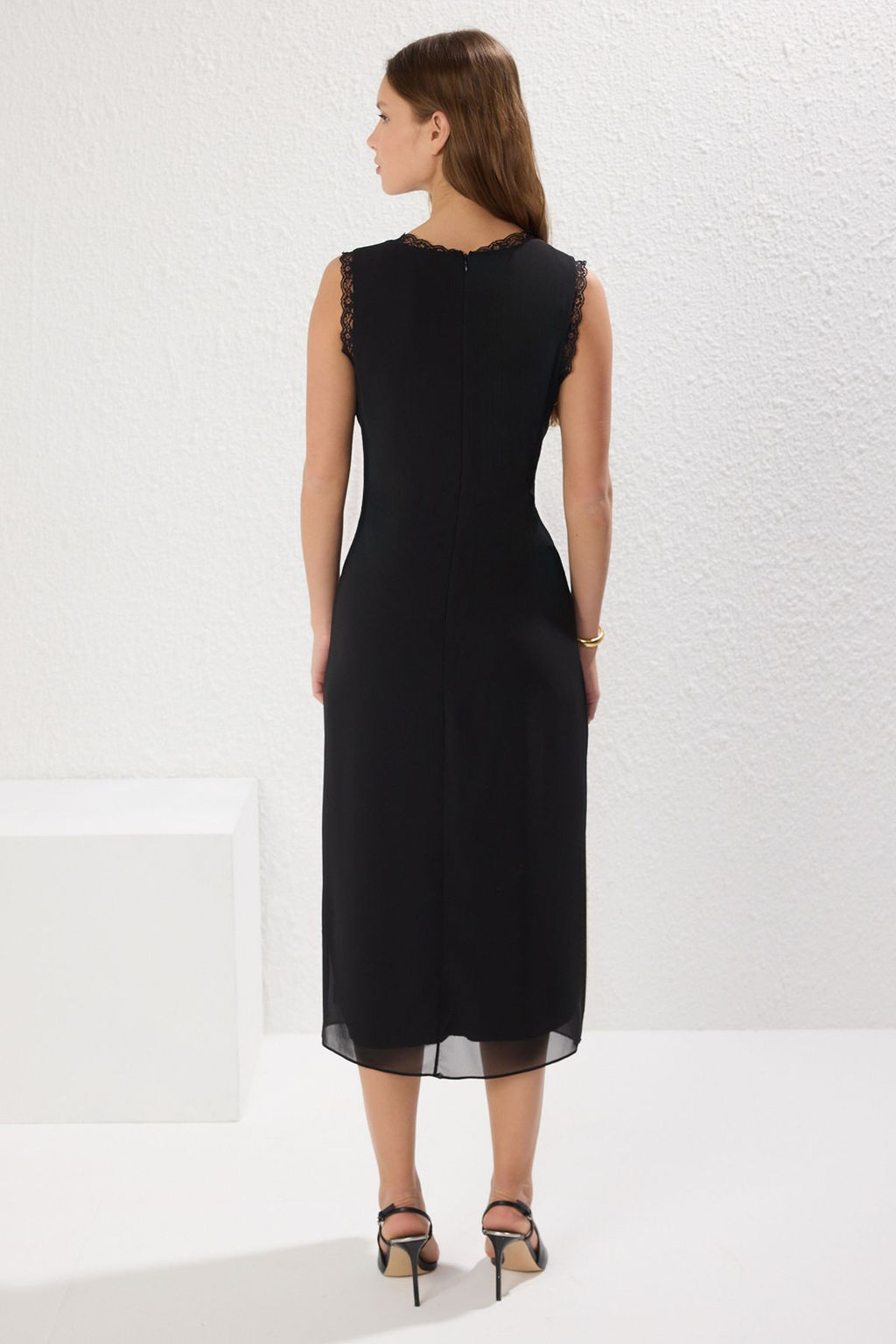 Bordo Duz Kesim Dantel Detayl? Midi Dokuma Elbise TWOSS25EL00409 - Trendyolmilla фото 8