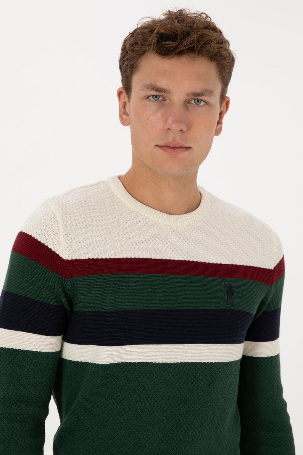 Erkek Slim Fit Bisiklet Yaka Koyu Ye_il Kazak