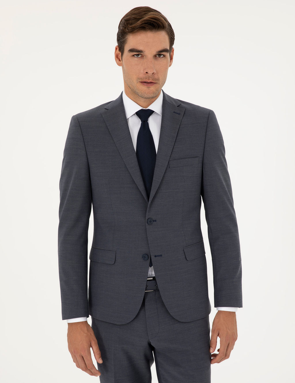 Koyu Mavi Slim Fit Y_nl_ Tak_m Elbise