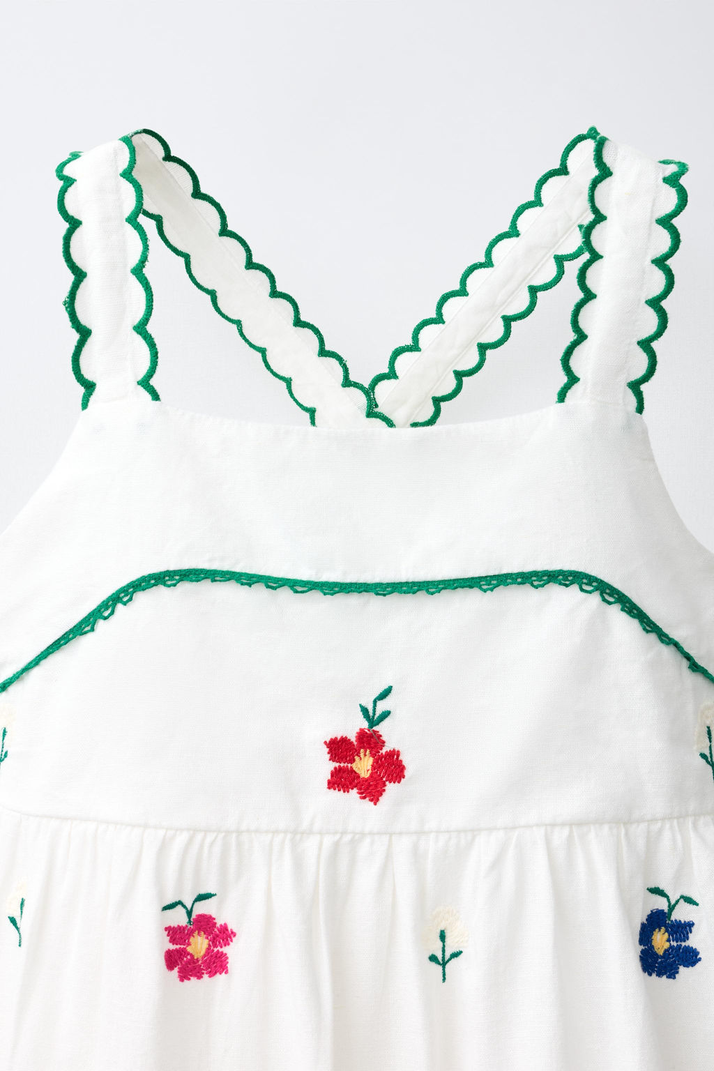 VESTIDO BORDADO FLORAL / Blanco / Verde - Zara фото 4