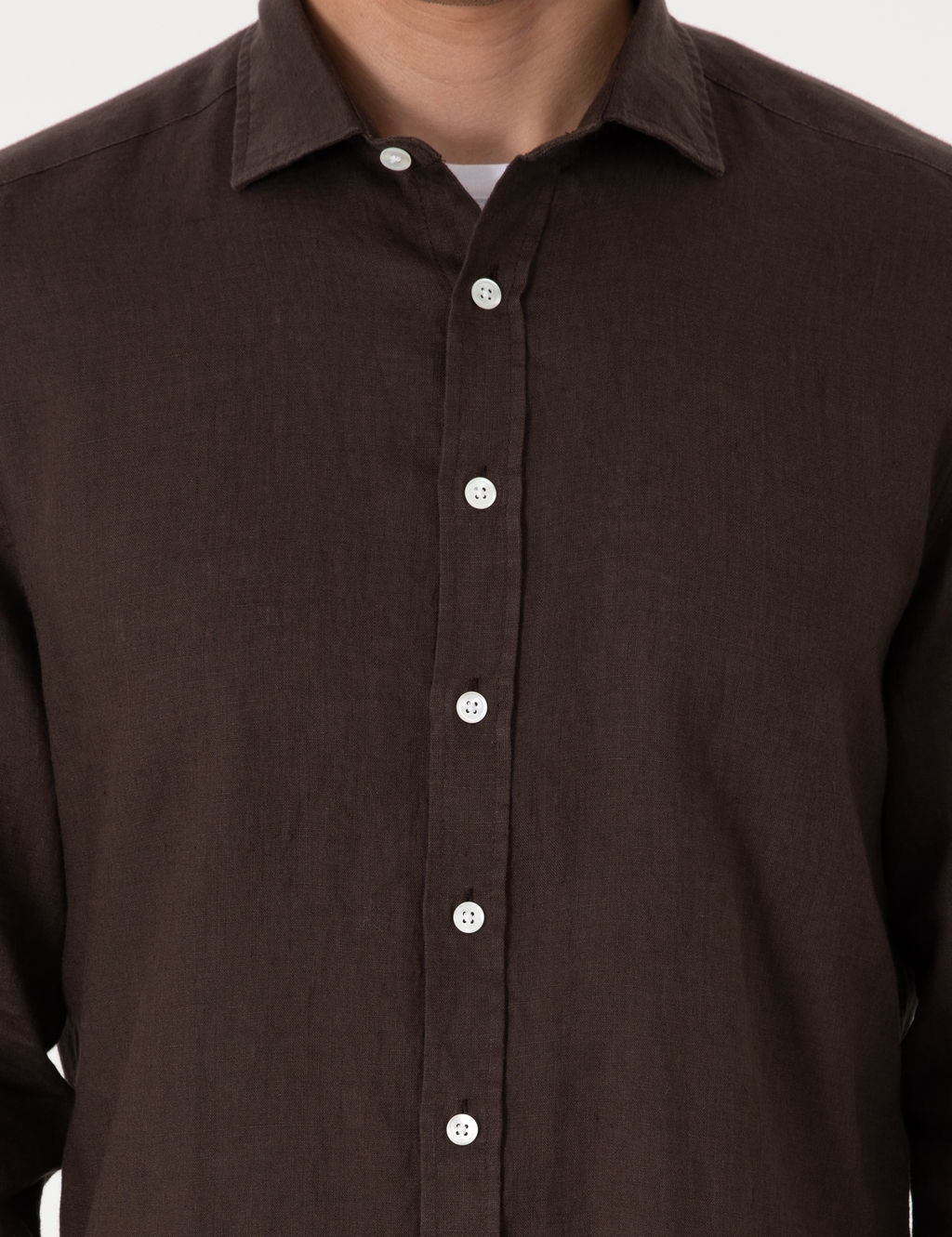 Kahverengi %100 Keten Regular Fit Uzunkollu G_mlek