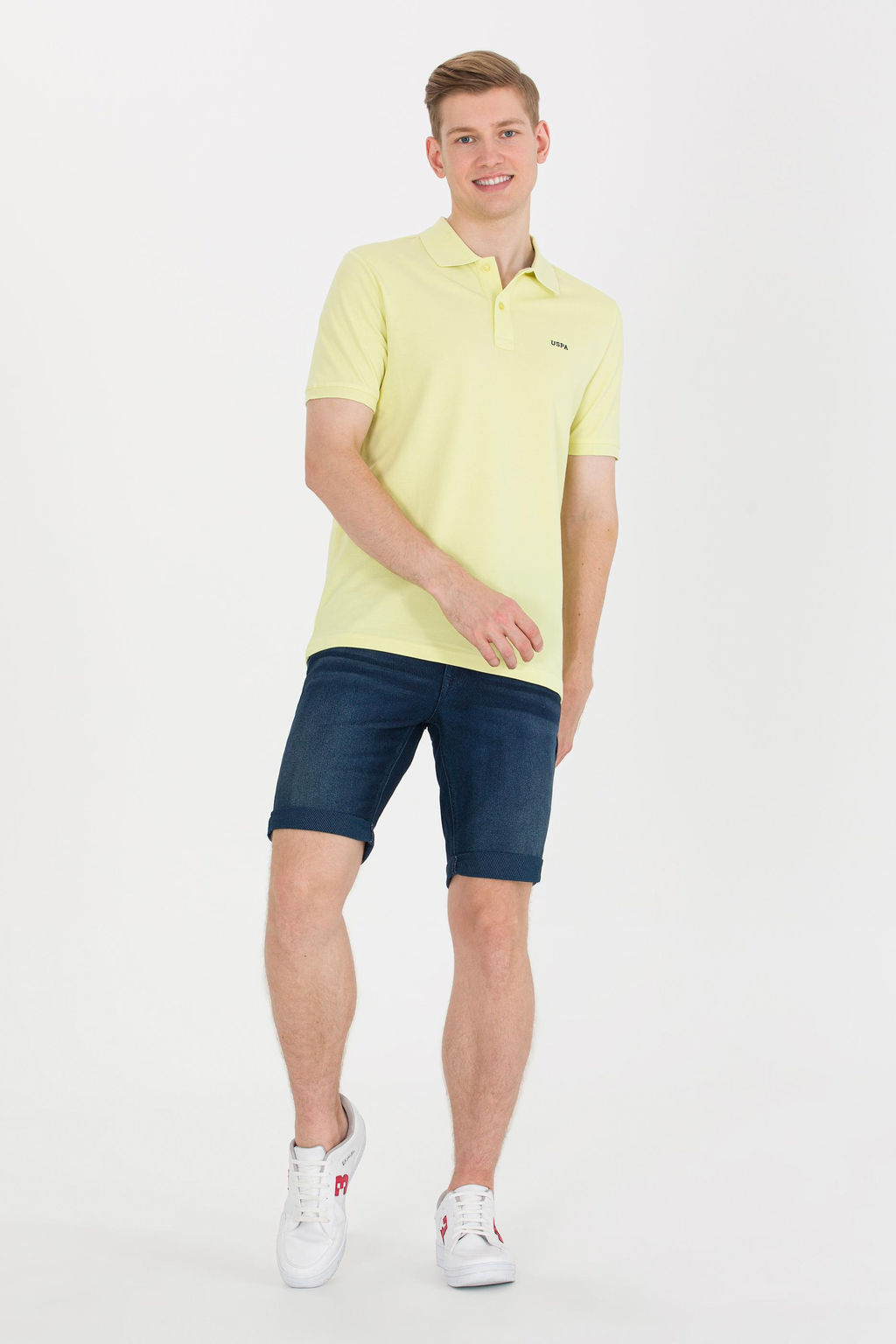 U. S. Polo Assn Мужская светло-желтая базовая футболка с воротником-поло - U.s. polo assn фото 4
