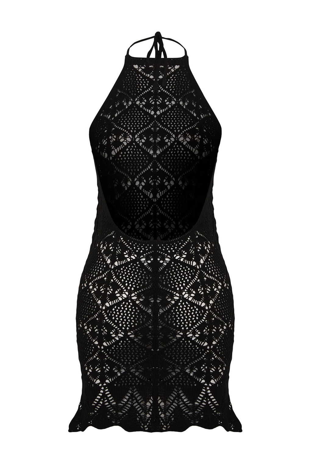 Siyah Orme S?rt Dekolteli Plaj Mini Elbise TBESS23EL00240