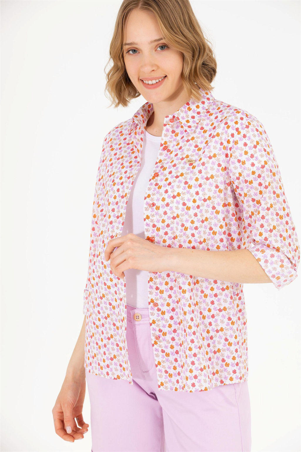 Женская рубашка лососевого цвета с длинным рукавом Неожиданная скидка в корзине - U.s. polo assn фото 2