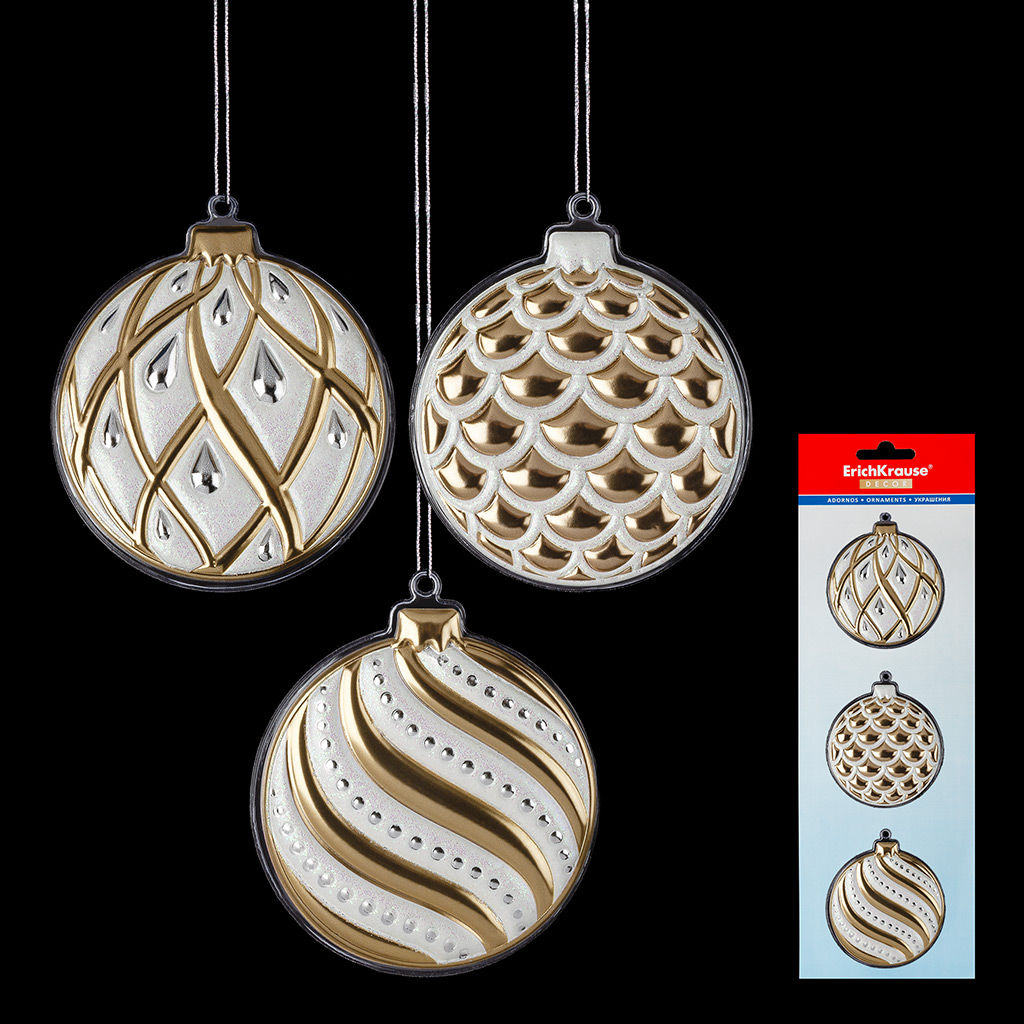 Цена за 1 шт. Набор ErichKrause Decor 3 украшения Елочные шары золото 8см