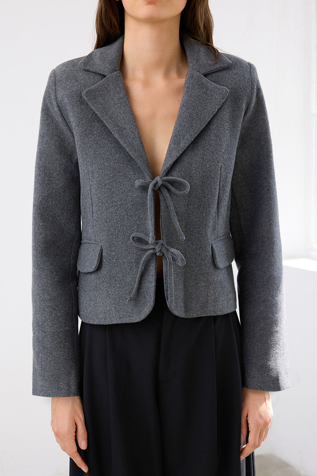 Antrasit Baglama Detayl? K?sa Kase Dokuma Blazer Ceket TWOAW26BC00017 - Trendyolmilla фото 3