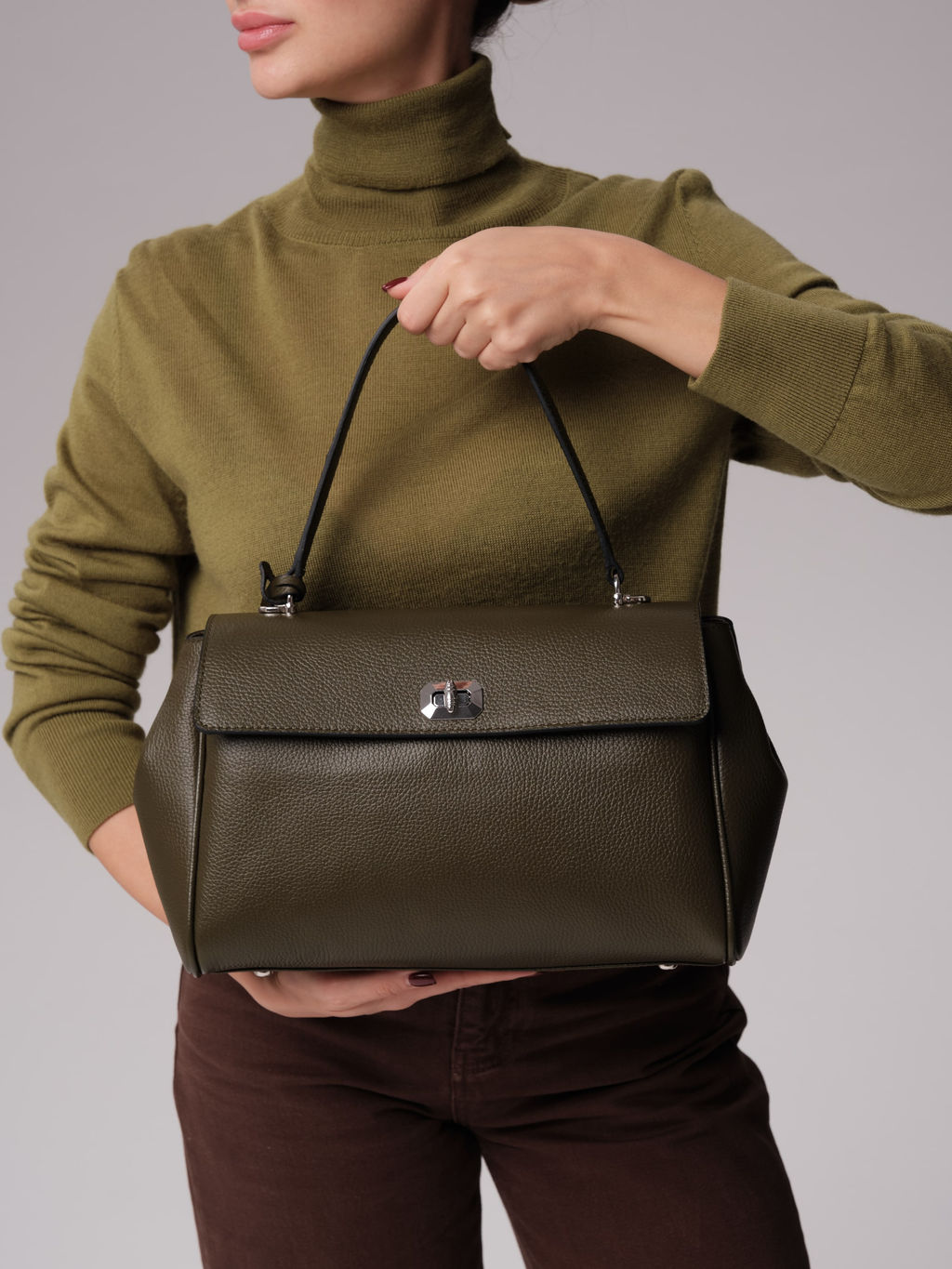Кожаная сумка Nadi DBR 31356 олива  фото 4