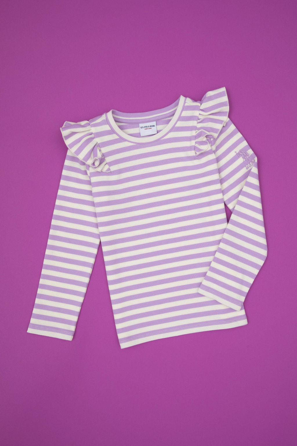 K_z _ocuk Lila _izgili Bisiklet Yaka Sweatshirt