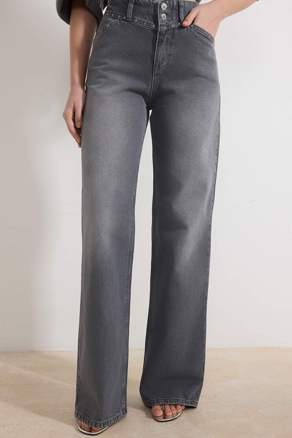 Gri Trok Detayl? Normal Bel %100 Pamuk Wide Leg Jeans TWOSS26JE00051 - Trendyolmilla фото 5