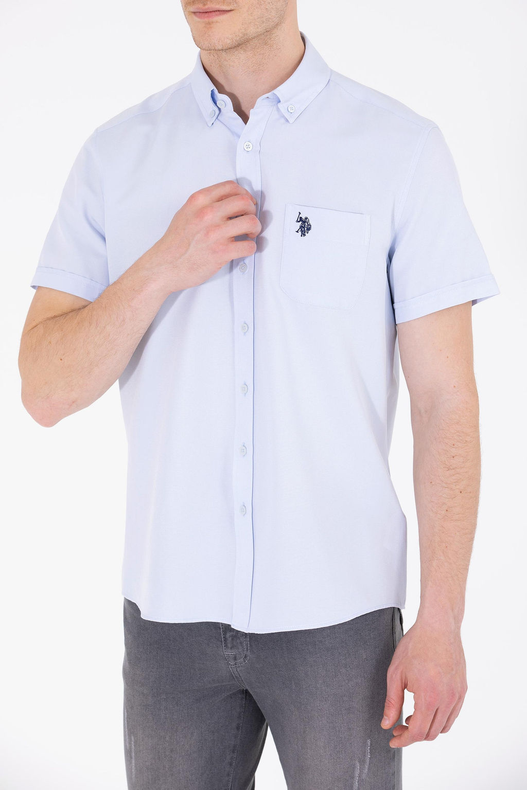 Мужская светло -голубая рубашка с коротким рукавом в корзине - U.s. polo assn фото 6