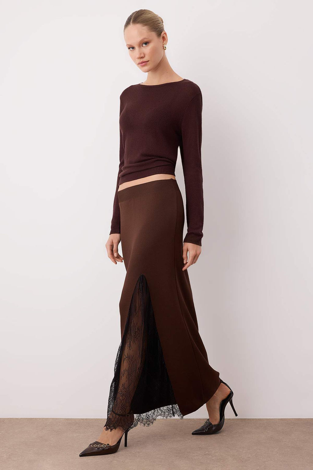 Siyah Triko Dantelli Y?rtmac Detayl? Maxi Etek TWOAW26ET00117 - Trendyolmilla фото 9