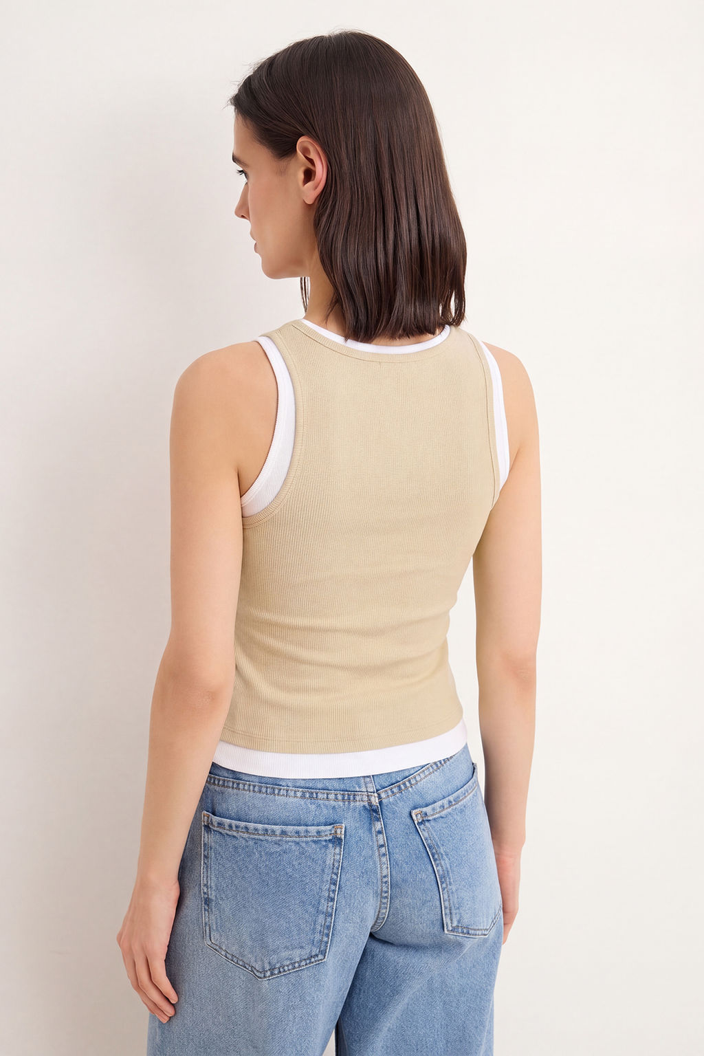 Wardrobe Essentials-Bej _ift Katl_ Fitted/V_cuda Oturan Kolsuz Esnek _rme Atlet TWOSS26AL00009 - Trendyolmilla фото 4