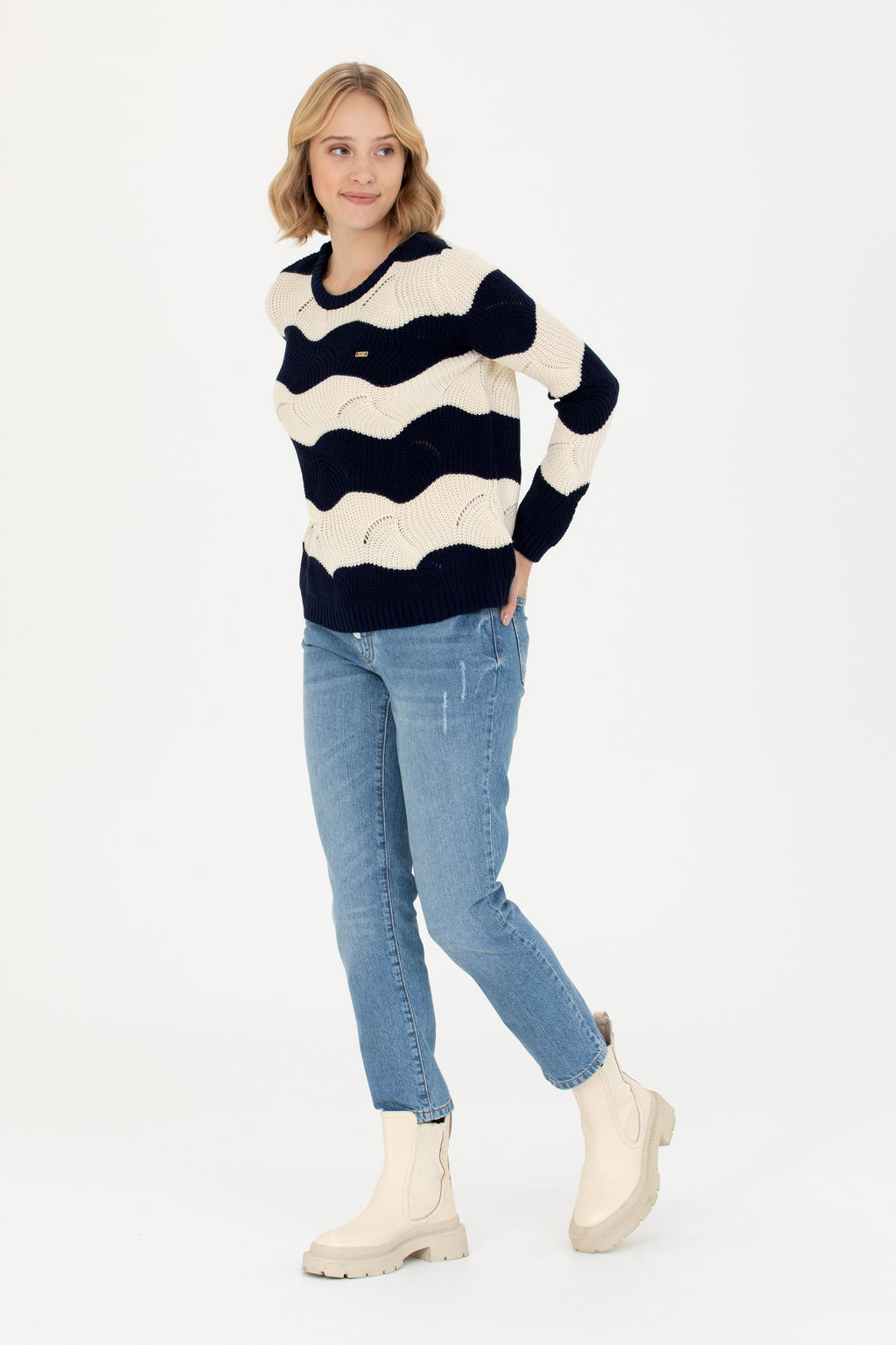 Kad_n Lacivert Bisiklet Yaka Kazak