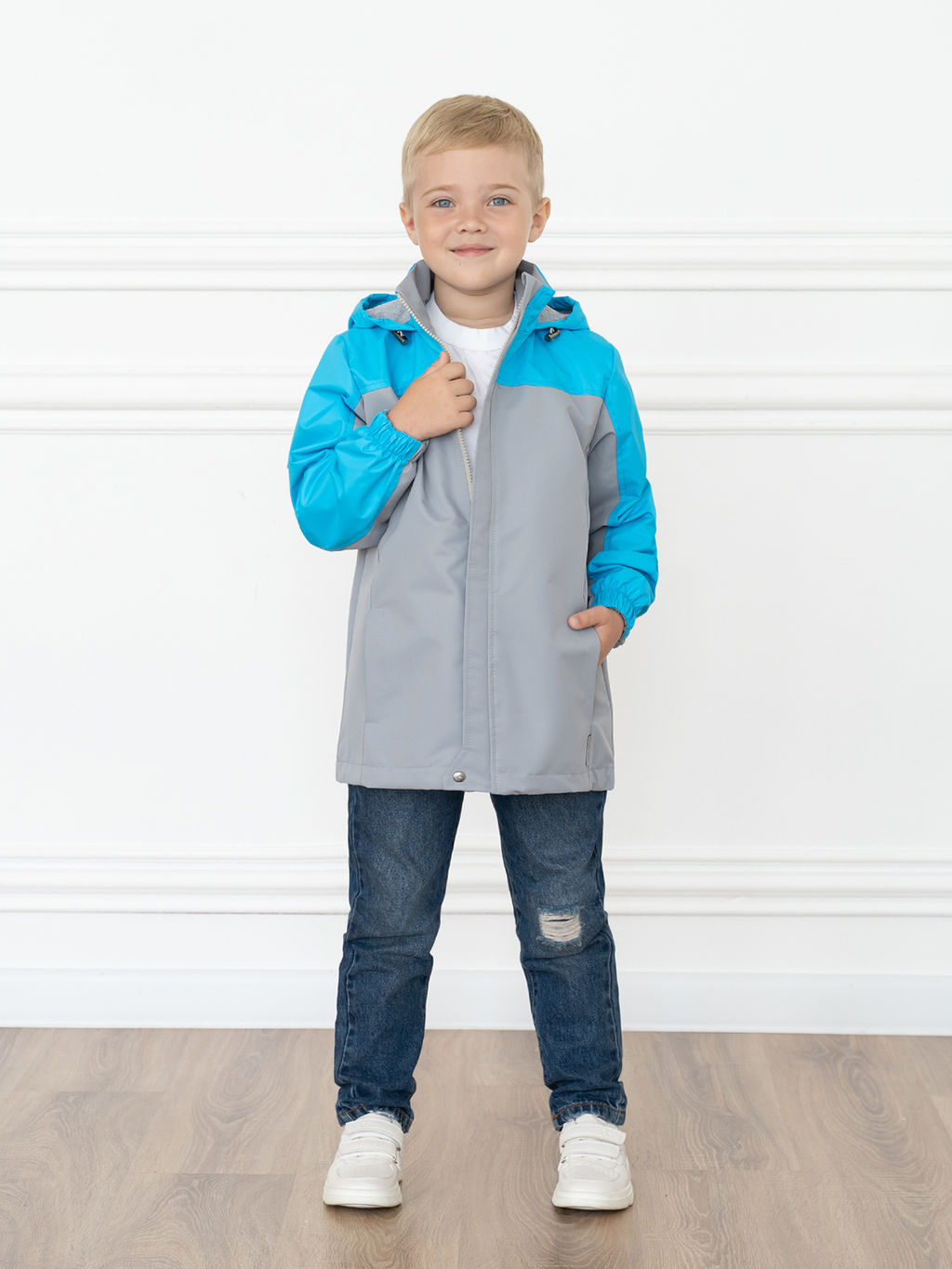 Ветровка детская светло-серая/бирюза 20-019/1 (110-116, 60)
