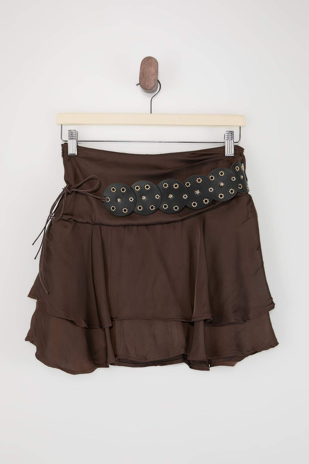 Kahverengi Kemerli Saten Mini Ici Sortlu Boho Etek TWOSS26ET00155 - Trendyolmilla фото 9