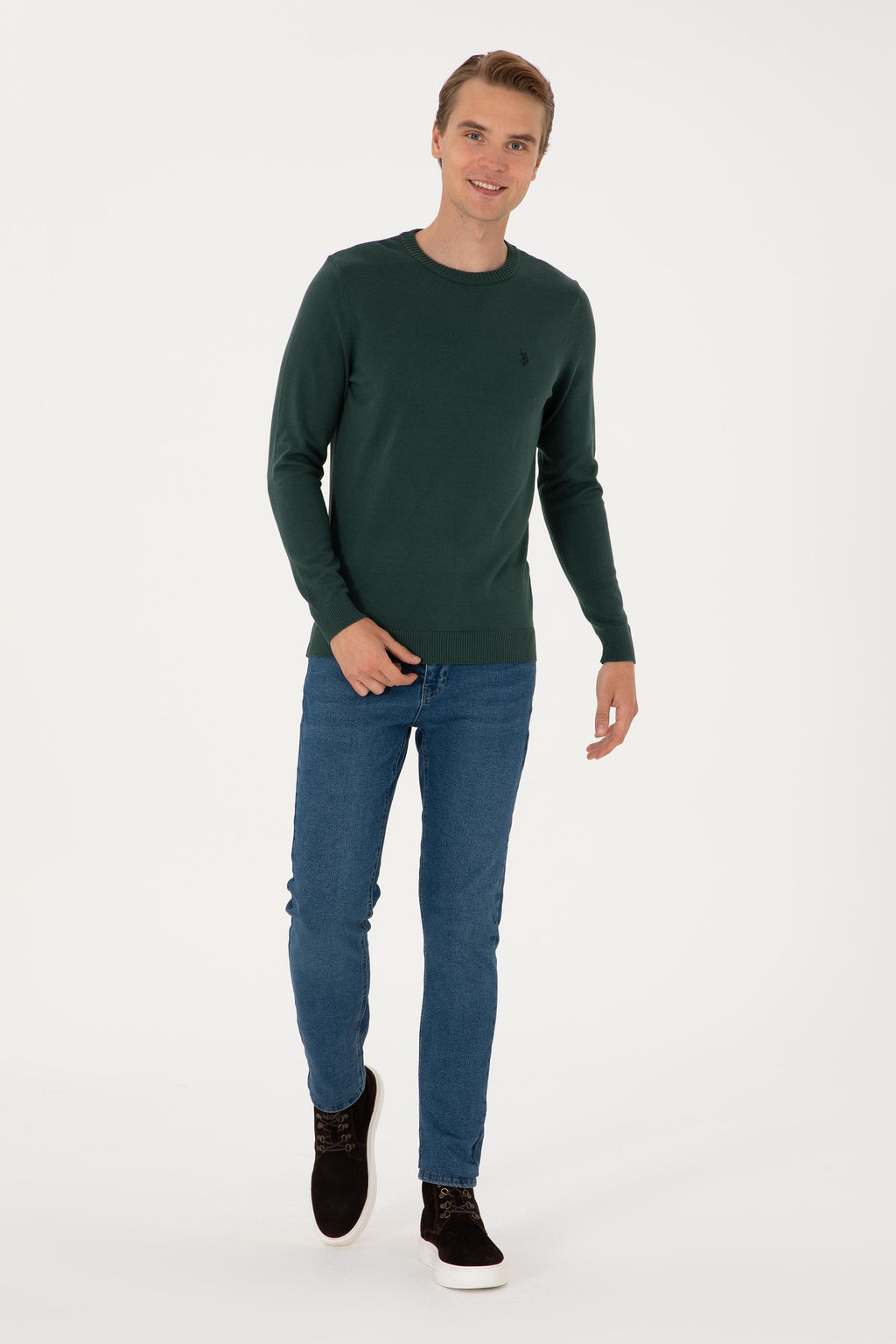 Erkek Slim Fit Bisiklet Yaka Koyu Ye_il Basic Kazak - U.s. polo assn фото 4
