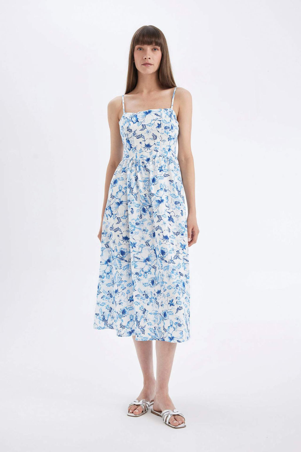 Kare Yaka Desenli Pamuklu Ask?l? Midi Elbise - Defacto фото 2