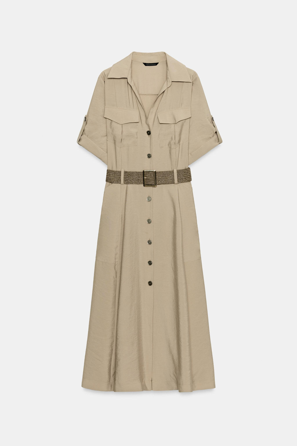 VESTIDO MIDI CAMISERO CINTUR?N / Tostado - Zara фото 2
