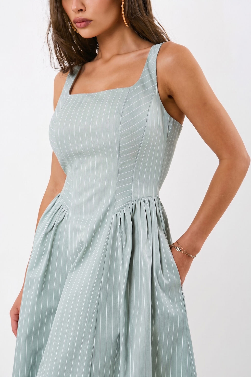 Сарафан хлопковый в полоску светло-зеленый