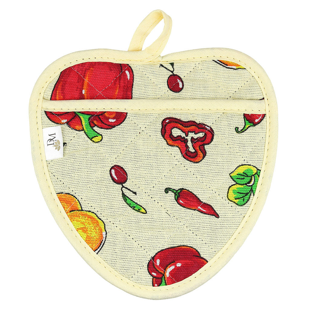 Прихватка с запахом 20х20см Перцы, форма Клубника, рогожка 171г/м2, хлопок 100%, наполнитель - ватин 280г/м2, на пластмассовом подвесе, Домашняя мода (Россия)  фото 2