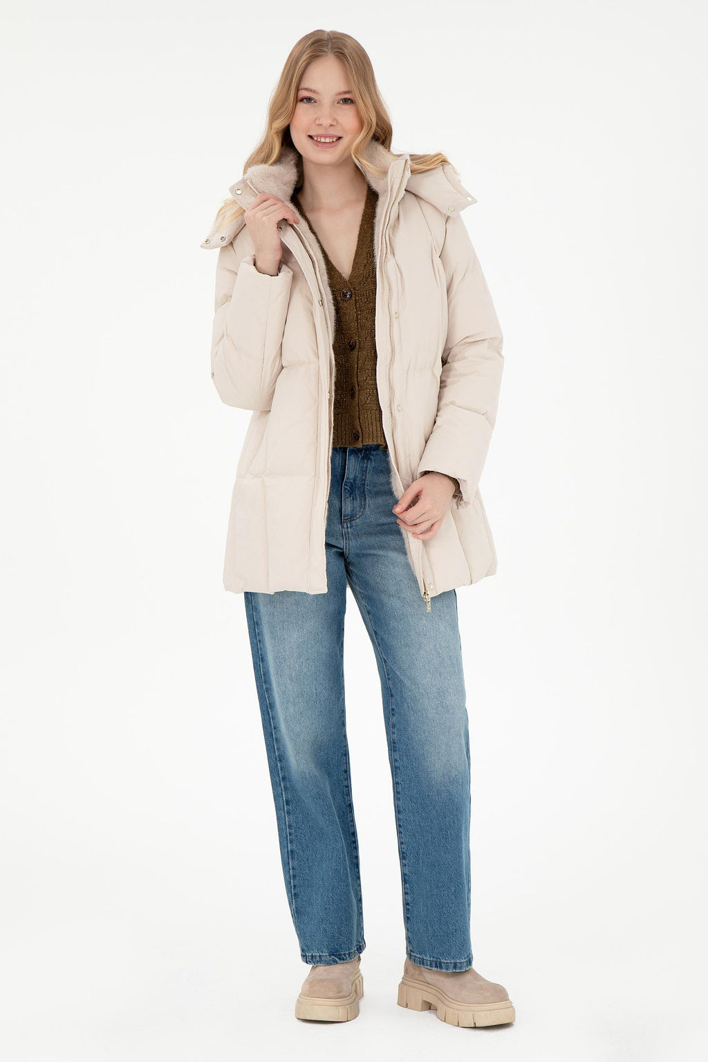 Женское кремовое пальто Неожиданная скидка в корзине - U.s. polo assn фото 4