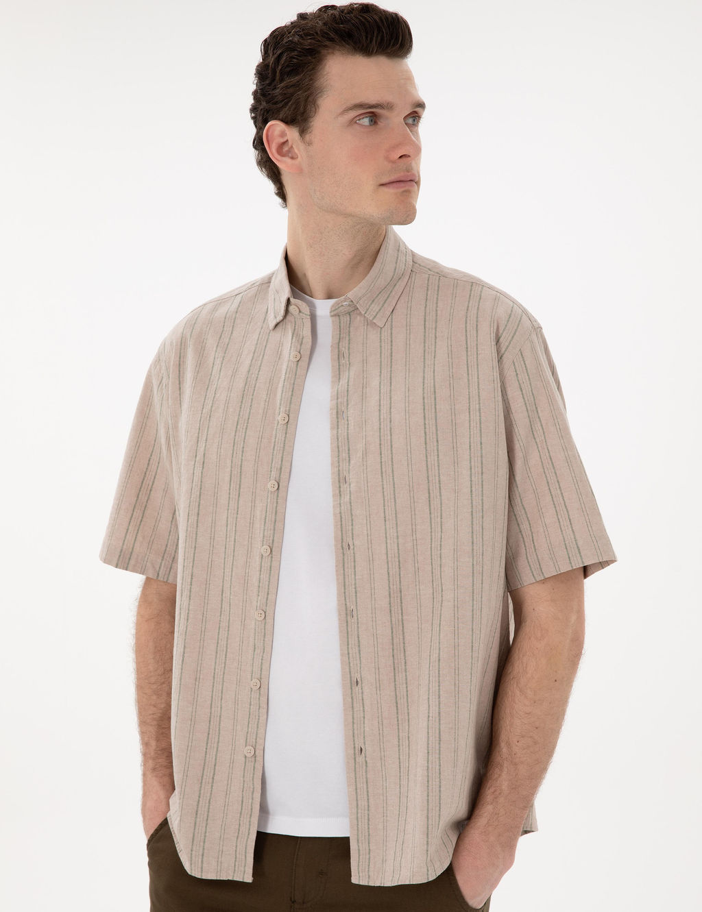 Рубашка Pierre Cardin Oversize лен хаки