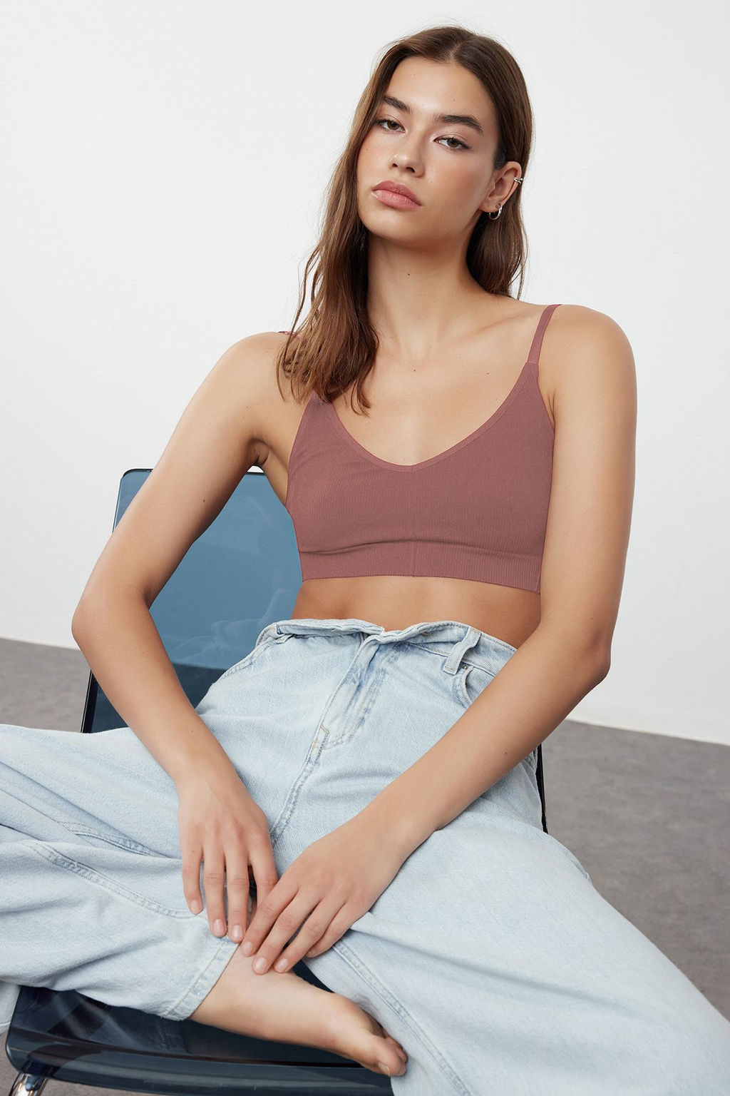 TRENDYOLMILLA Ekru Seamless/Dikissiz Ip Ask?l? Balensiz Kaps?z Bralette Orme Sutyen THMAW22SU0030 фото 39