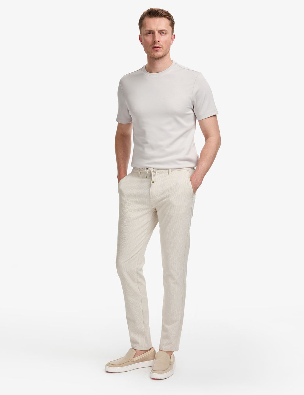 Bej Slim Fit Gofre Yazl_k Kanvas Pantolon