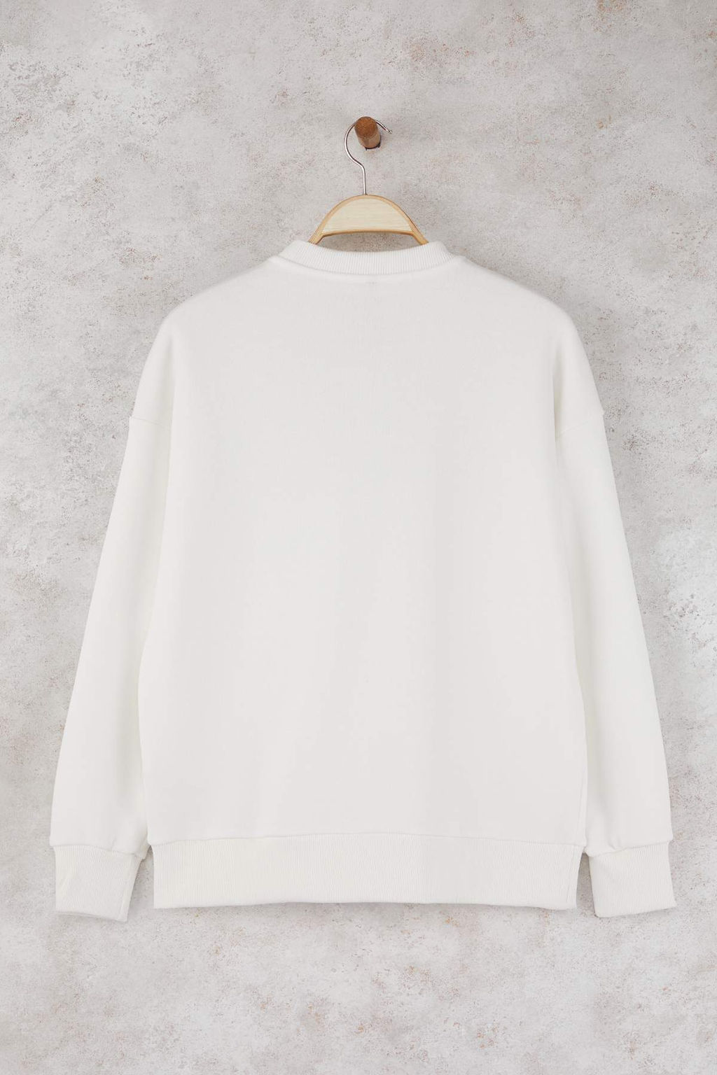 Teen Ekru Kal?n Ici Polarl? Biber Bask?l? Oversize Orme Sweatshirt TWOAW26SW00123 - Trendyolmilla фото 6