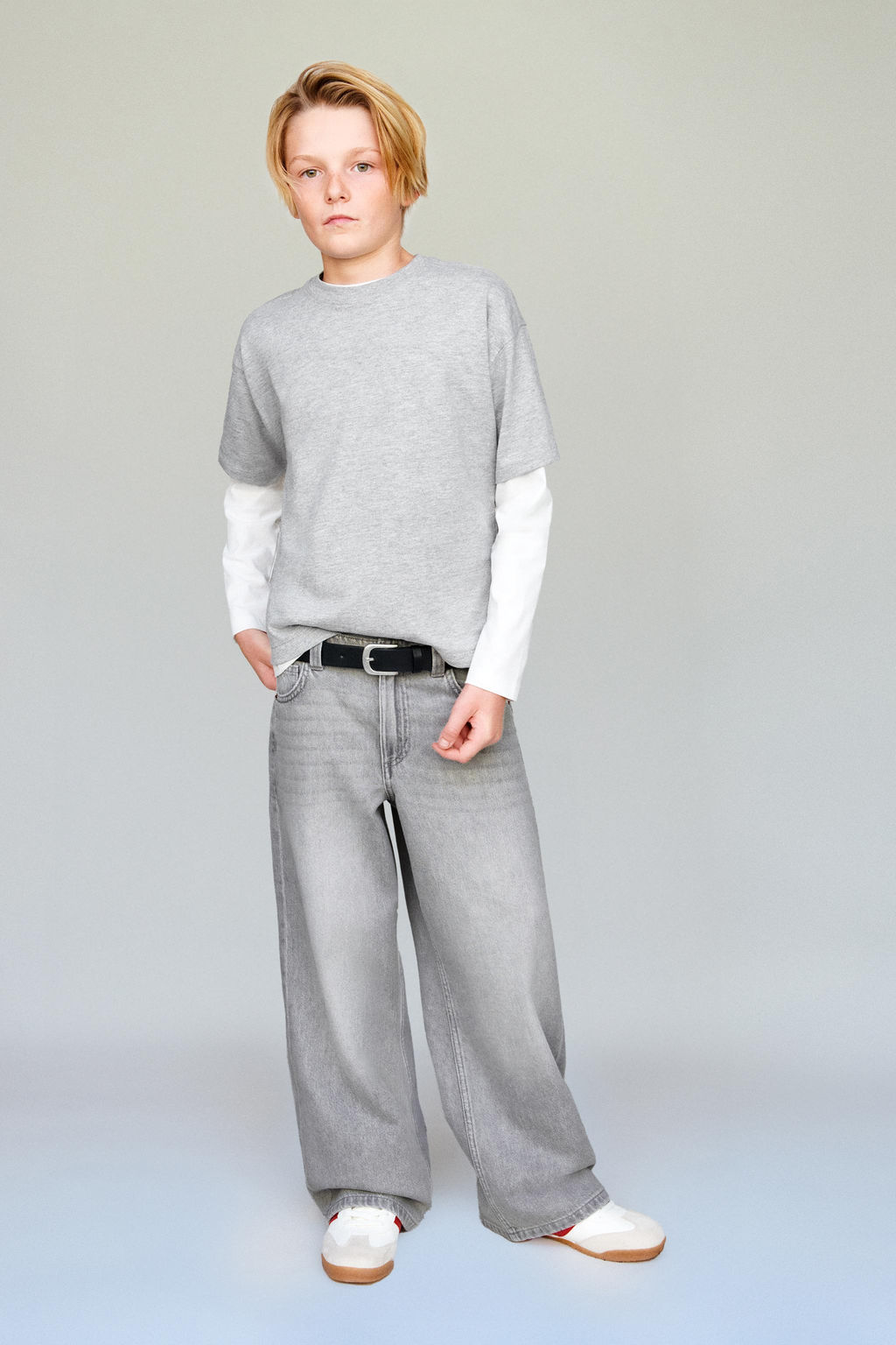 JEANS WIDE LEG TEXTO BORDADO / Gris claro - Zara фото 5