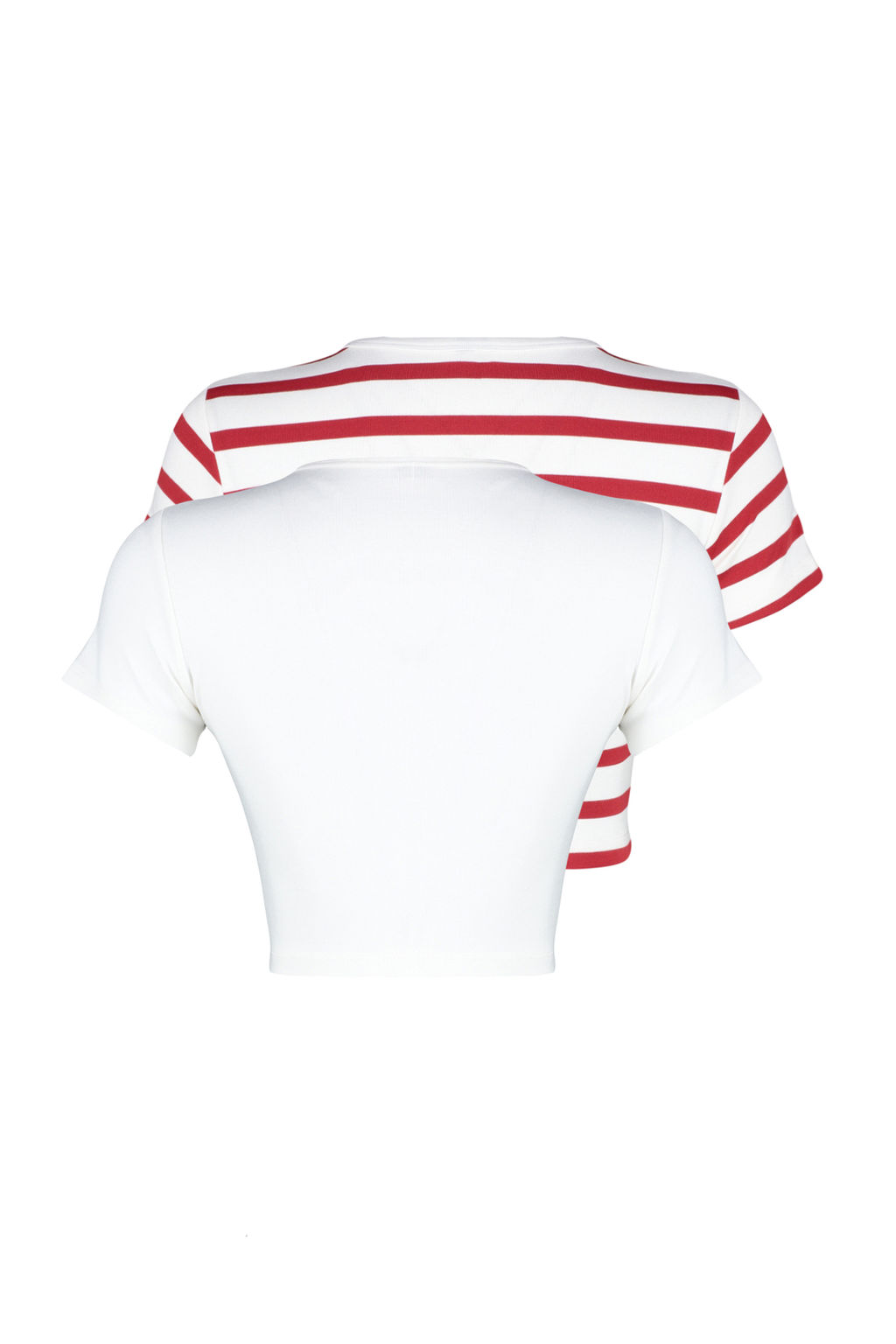 Premium Ekru-K?rm?z? Ekru Cizgili 2li Paket Viskoz Crop Esnek Orme Bluz TWOSS23BZ00194