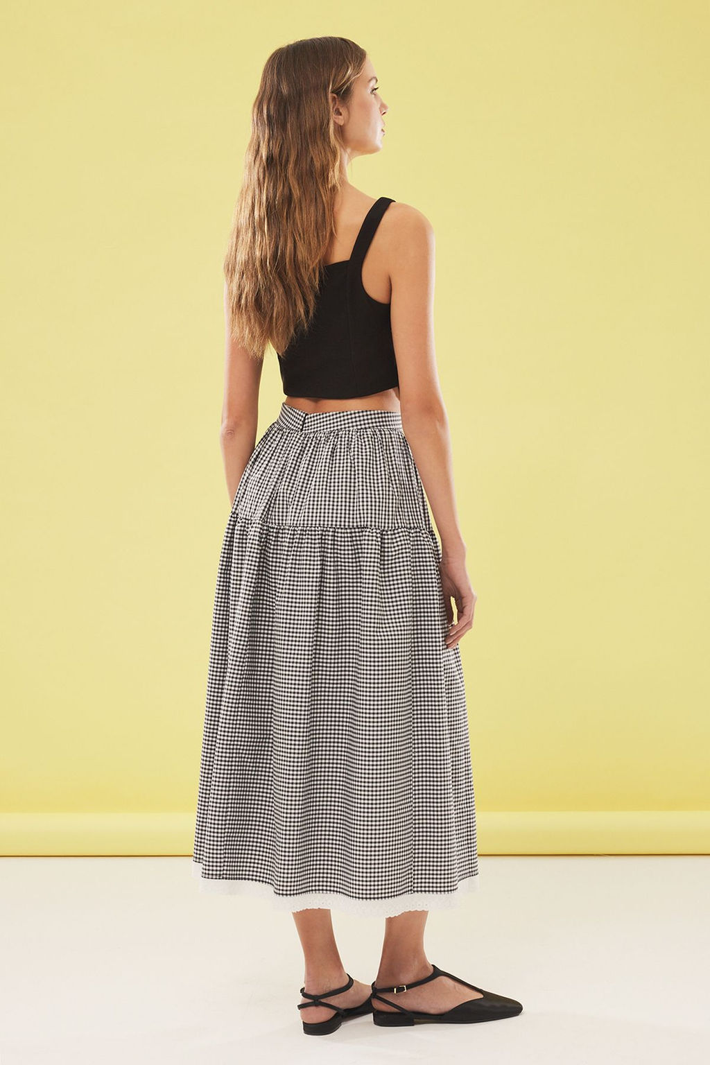 TRENDYOLMILLA Siyah Potikare Desen Dokuma Etek Ucu Dantel Detayl? A-line Midi Boy Dokuma Etek TWOSS25ET00073  фото 5