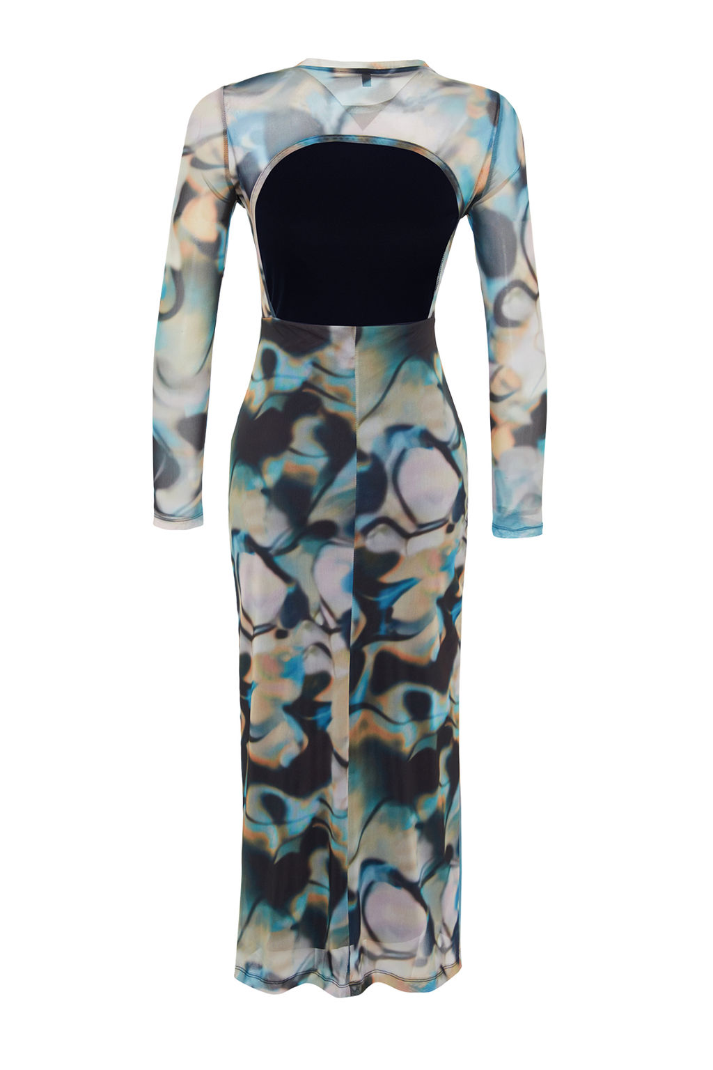 Mavi S?rt Dekolteli Uzun Kol Bask?l? Tul Esnek Orme Kalem Elbise TWOSS24EL00115 - Trendyolmilla фото 9