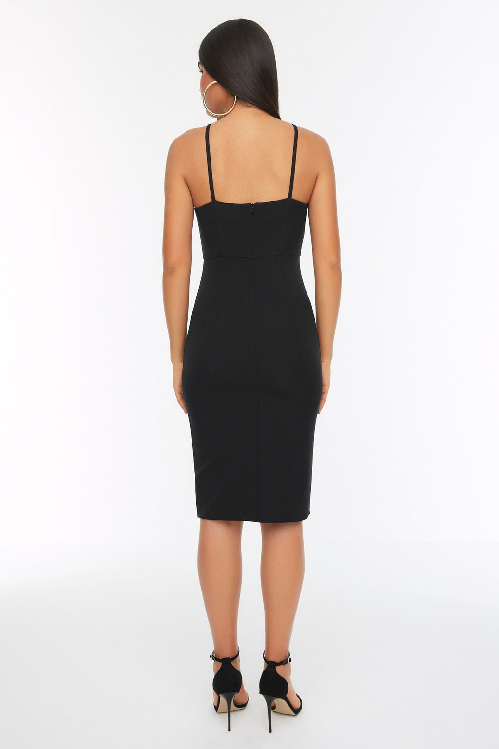 TRENDYOLMILLA Lacivert Vucudu Saran Midi Y?rtmacl? Dokuma Elbise TWOSS19BB0501  фото 18