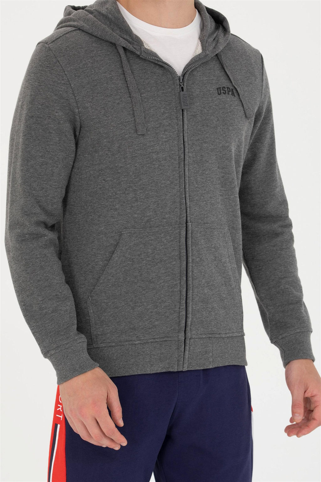 U. S. Polo Assn Мужской вязаный кардиган антрацитового меланжевого цвета с капюшоном - U.s. polo assn фото 13