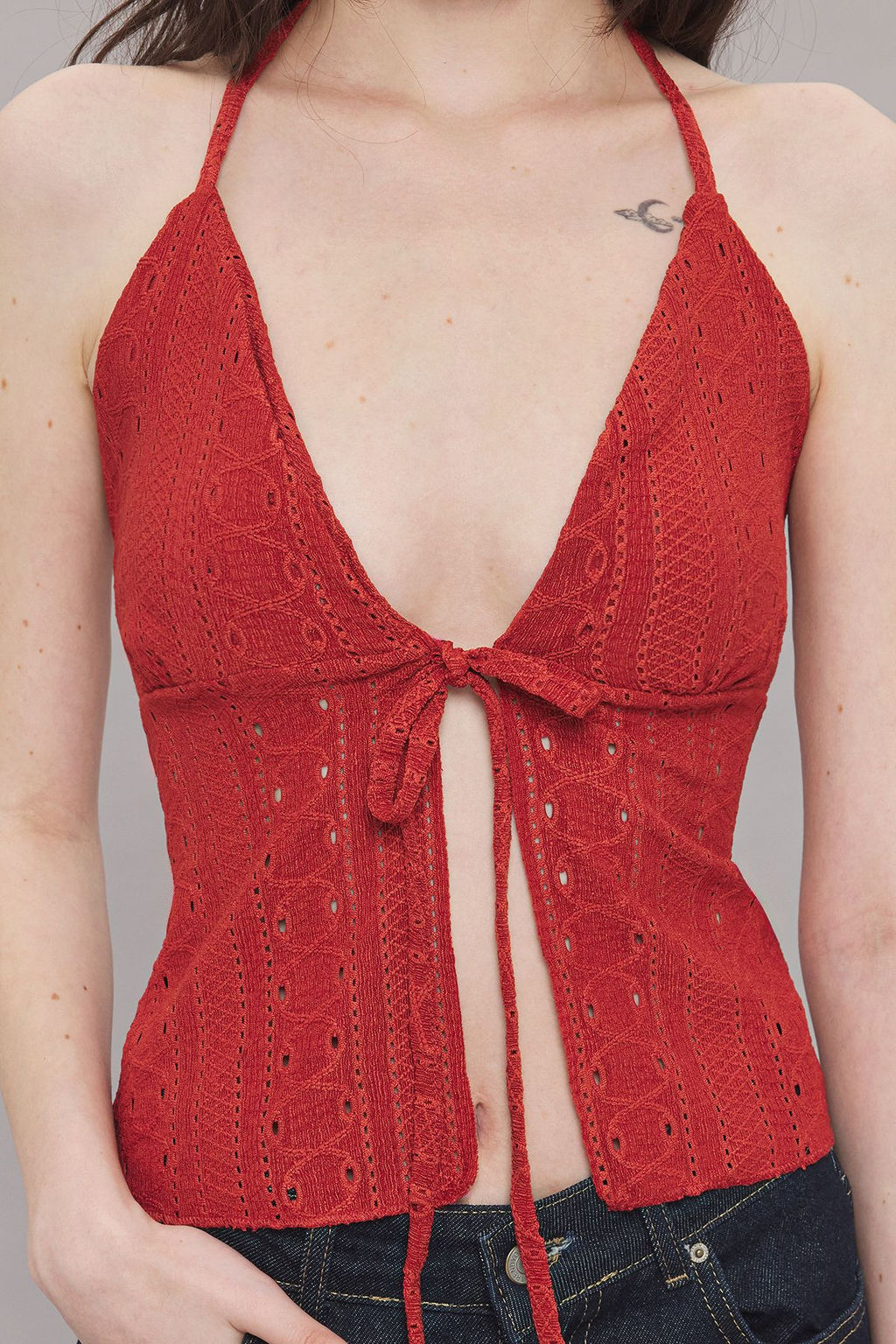 Trendyolmilla Kiremit Jakarl? Baglama Detayl? Fitted/Vucuda Oturan Orme Bluz TWOSS25BZ00086  фото 3
