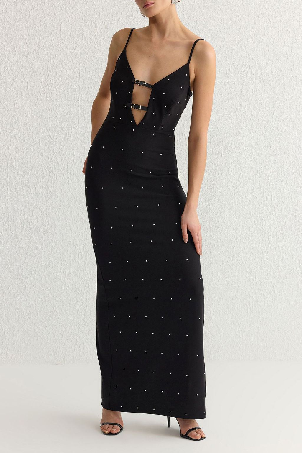 Trendyolmilla Siyah Parlak Tasl? Kemer Aksesuar Detayl? Dokuma Uzun S?k Abiye Elbise TPRSS25AE00007  фото 7
