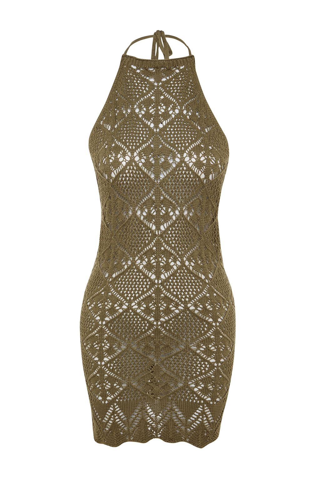 TRENDYOLMILLA Haki Vucuda Oturan Mini Triko S?rt Dekolteli Plaj Elbisesi TBESS23EL00240  фото 21