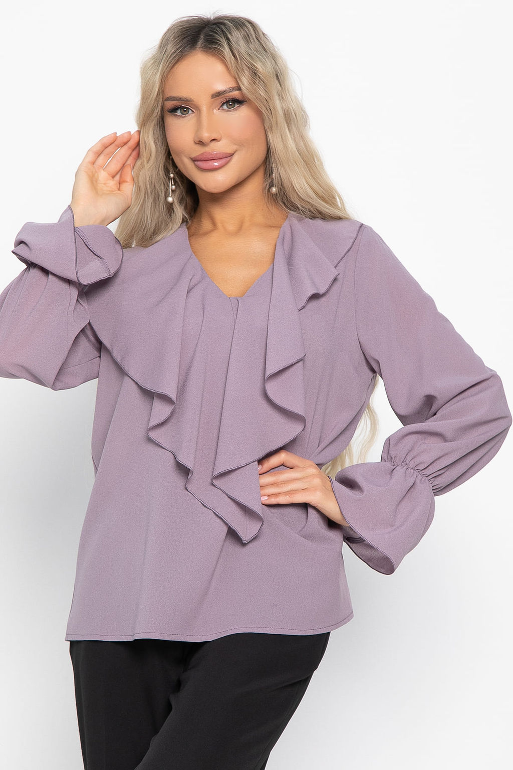 Блуза шифоновая Вэнси (пудра) Б15025-8М