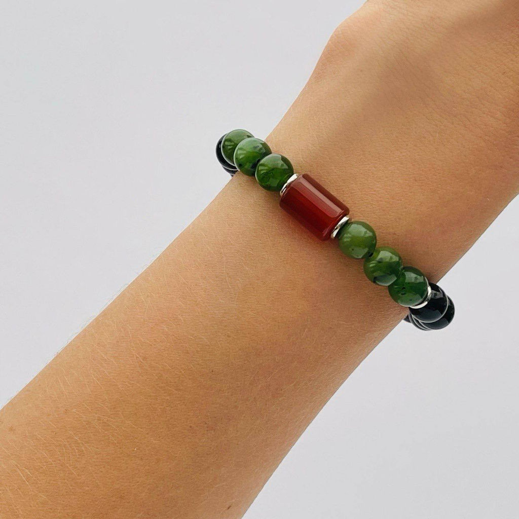 Браслет из черного Агата, Нефрита и Сердолика 18 см