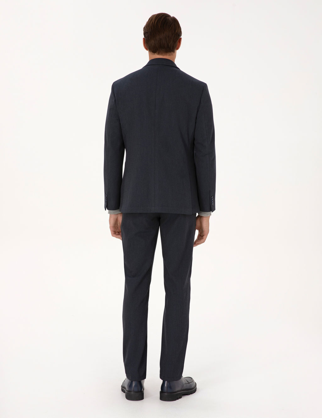 Lacivert Slim Fit Flanel Dokulu Kuma_ Pantolon
