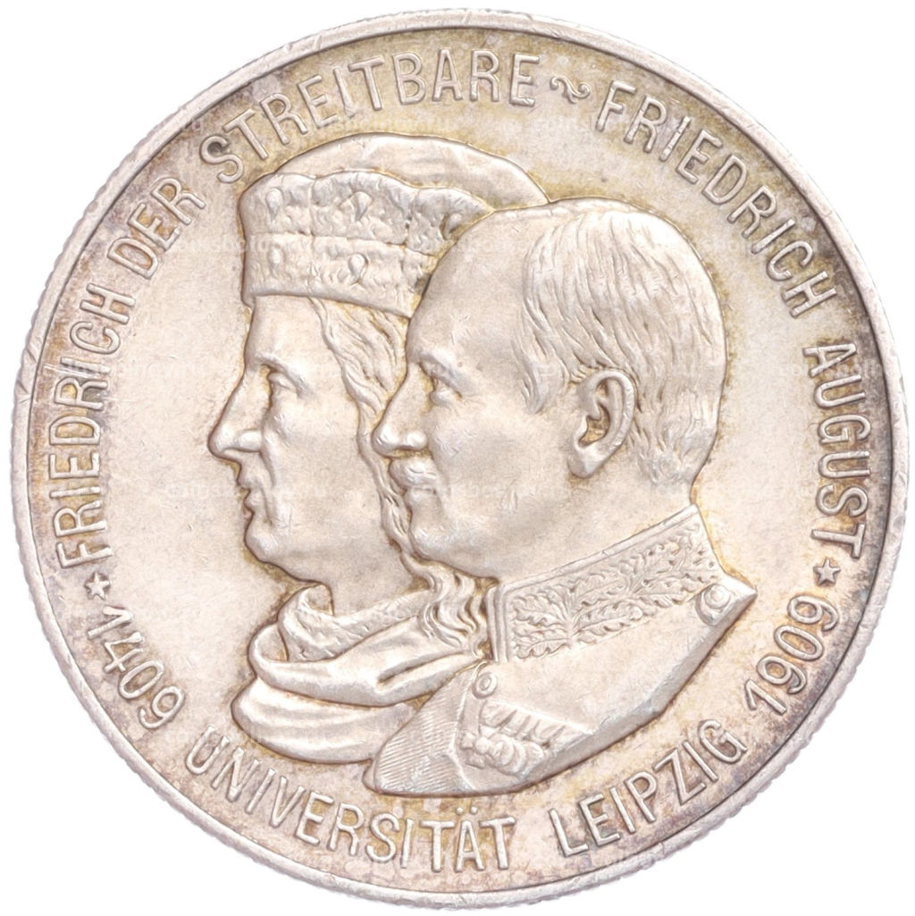 2 марки 1909 года Германия (Саксония) 500 лет Лейпцигскому университету