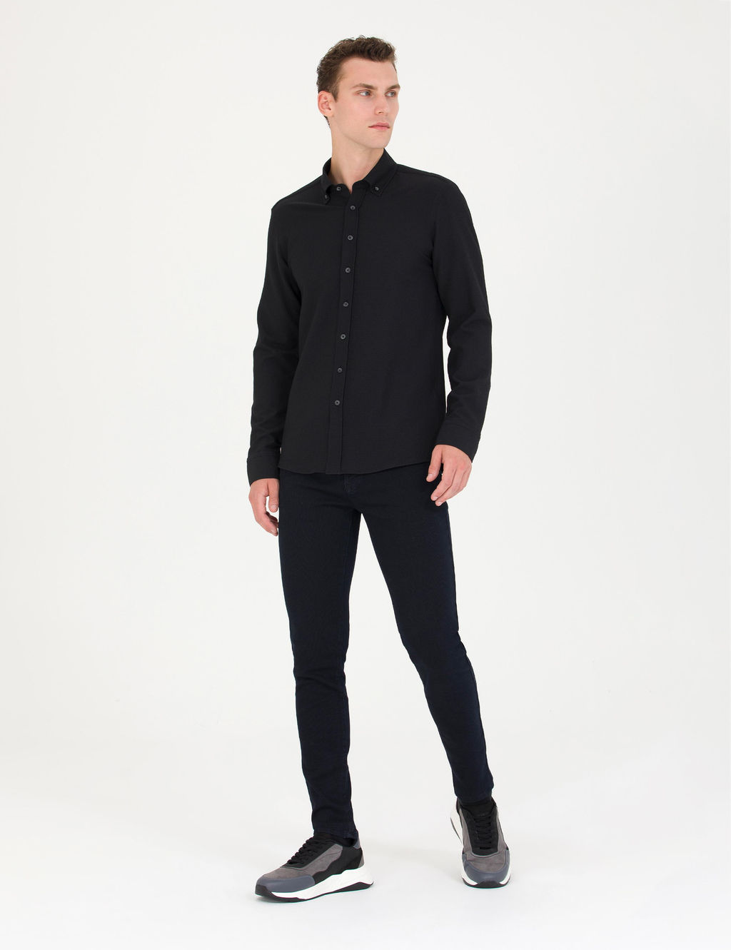 Рубашка Pierre Cardin Slim Fit черная с длинным рукавом