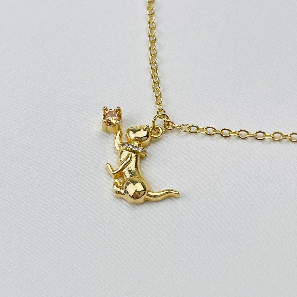 Колье на цепочке с Лунным камнем и подвеской "Кошка" 42 см +