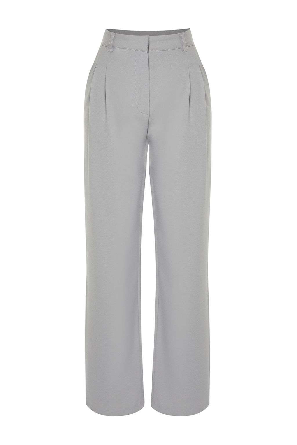 Limited Edition Gri Straight/Duz Kesim Pilili Dokuma Pantolon TWOAW23PL00401