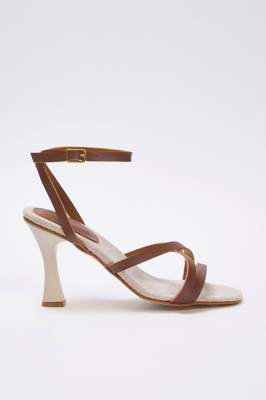 Trendyol Shoes Kahverengi Kanvas Detayl? Bilekten Baglamal? Kad?n Topuklu Sandalet TAKSS25TO00086 - Trendyolmilla фото 4